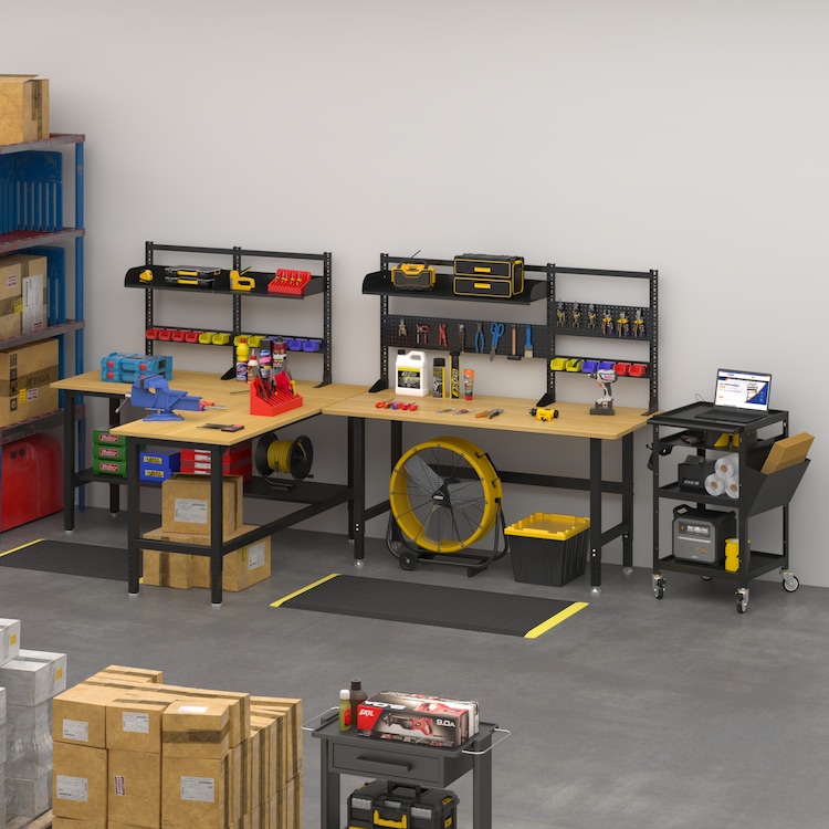72x72 L-Shaped Workstation with Storage | Heavy-Duty Workbench